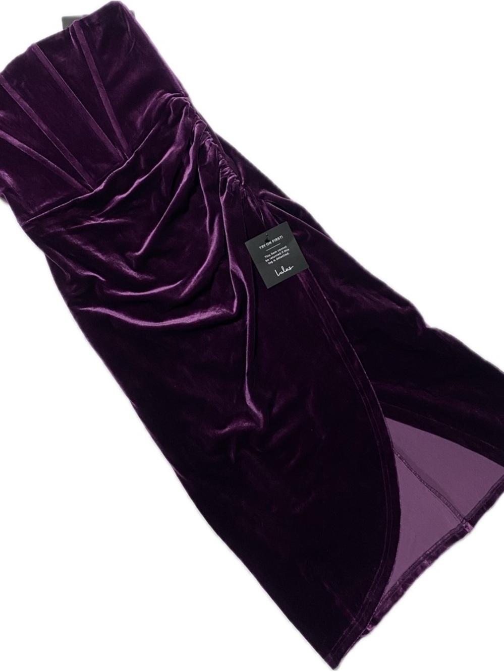 Lulus NWT Velvet Strapless Dress in Deep Plum XS